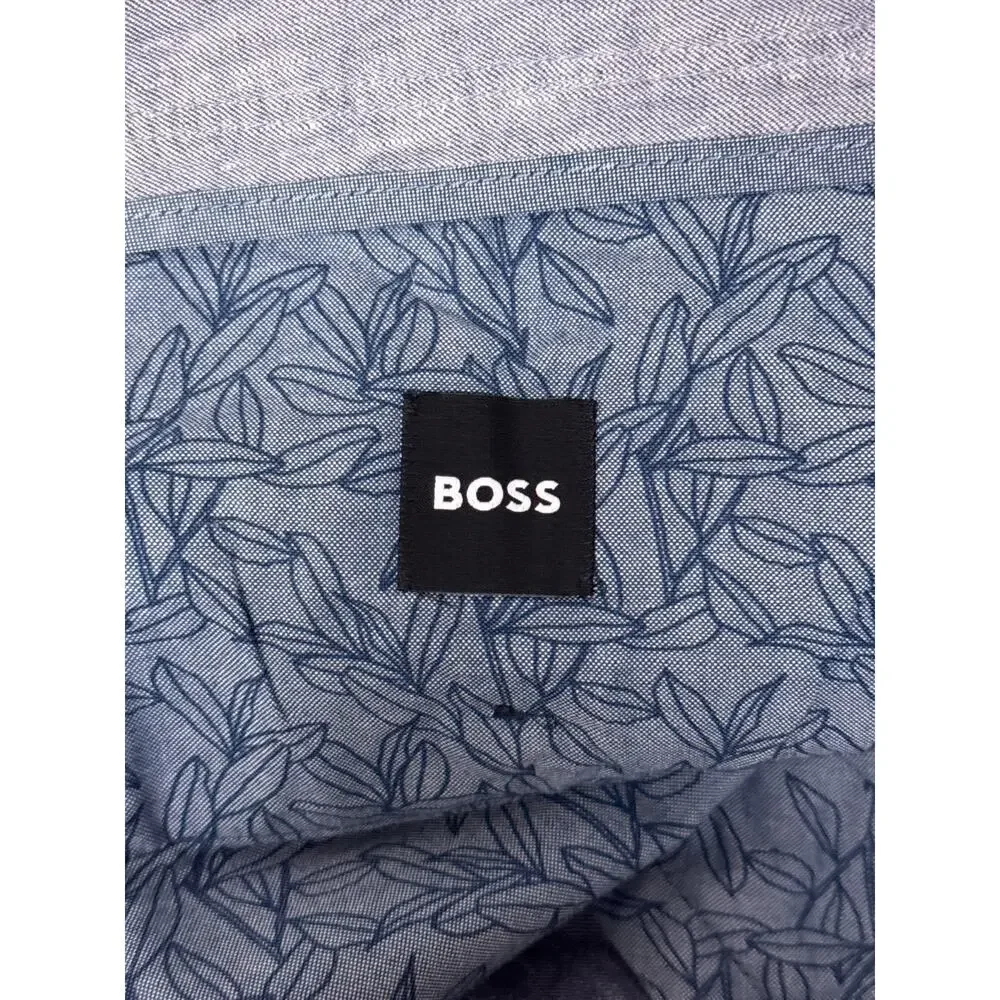 Hugo Boss Pants 38 x 30 Mens Blue Chambray Linen Cotton Blend Slim Trouser